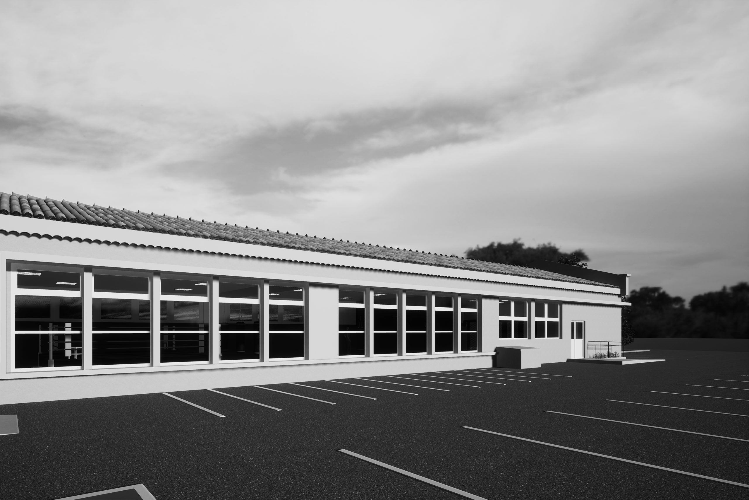 Façade et place de stationnement gymnase